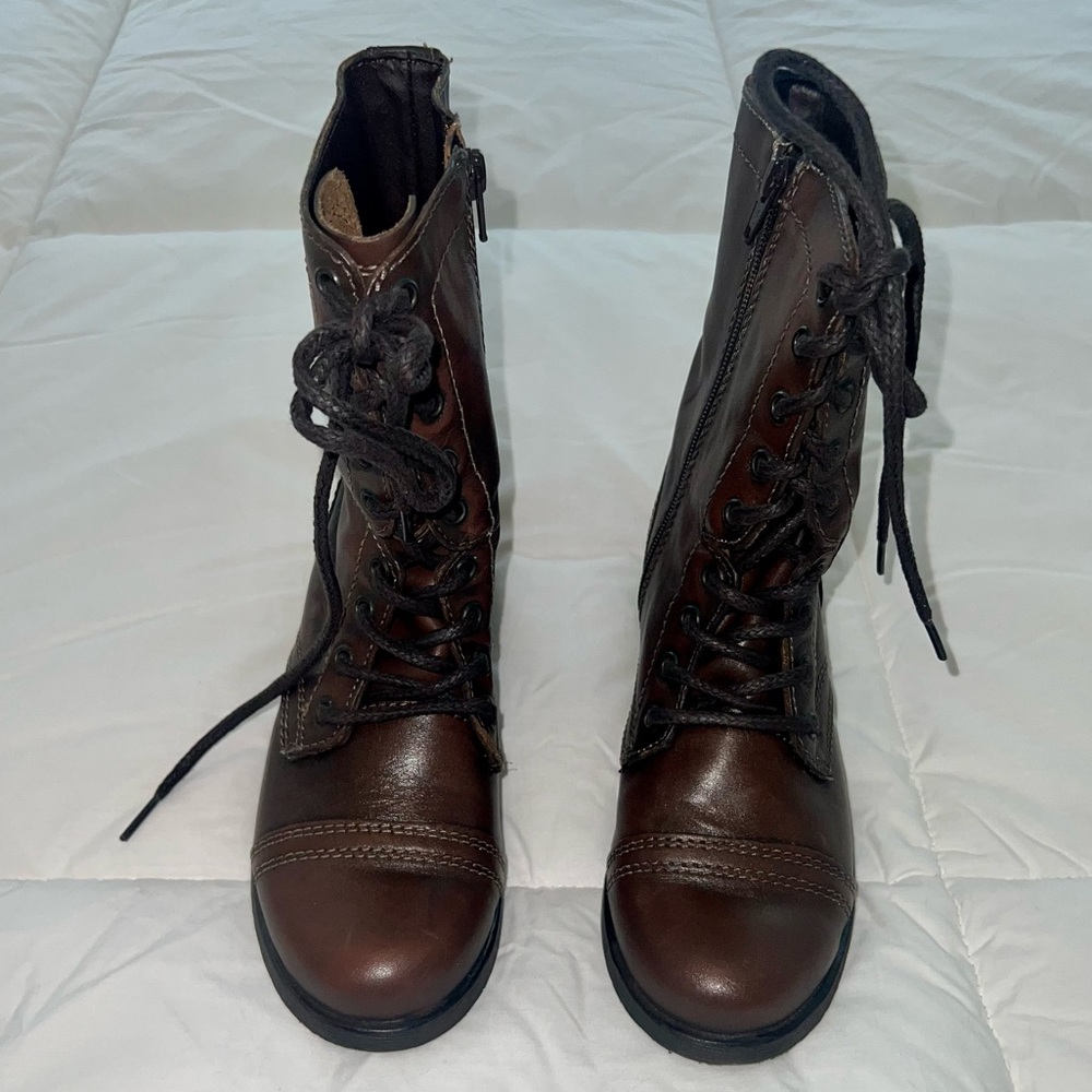 Steve Madden Troopa Brown Leather Combat Boots NEVER WORN